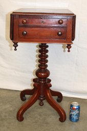 Antique Mahogany Small Drop Leaf Occasional  One Double Deep  Drawer Table, Ca. 1860, 14x16x28'H Closed  (131)