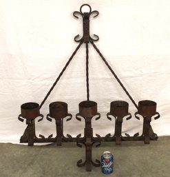 Large Antique Wrought Iron Rusty Gothic Wall Sconce, 5 Candle Holder,  30'x36'H  (132)