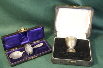 Antique SP Spoon/napkin Ring & Small Cup (Frederic From Auntie Doris)  In Latching Boxes (135)