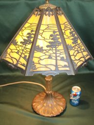 Antique Table Lamp W/stained Glass Panels And Ornate Brass Base, 16'x 24'H (135)