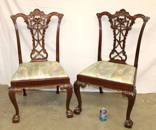 Antique  Pair Highly Carved Mahogany  Chippendale Side Chairs, Ca???  (135)