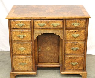 Extraordinary Walnut Carpathian Burl Flat Top Kneehole Desk, 9 Drawers, One Door, 34x21x29'H  (138)