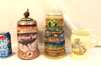 3 Vintage Collectible Beer Steins & Early German Mug  (13)