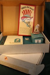 2 Boxes Of Walt Disney's Jiminy Cricket Figures & Pins & Framed 'Yankee' Print, 9'x 17'  (13)
