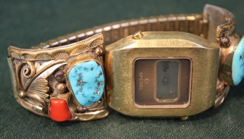 Native American Turquoise & Coral Watch Band  (13)