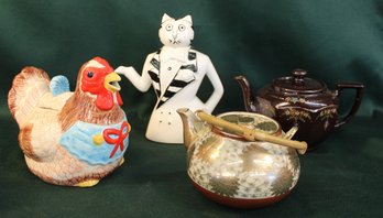 4 Teapots - Ceramic  Cat, Chicken & Traditional  (140)