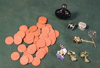 Vintage Jewelry, Perfume Bottle & WWI Red Point Ration Tokens  (140)