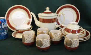Sango China Hand Painted Dishes - 5 Luncheon Plates, Teapot, 2 Cups & Saucers  & 5 Other Cups(142)