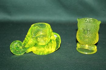 Vaseline Elephant & Owl Uranium Glass Toothpick Holders, 2.5 & 3'H  (144)