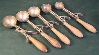 Antique 5 Ice Cream Scoops - Gilchrist's #31, #24, #12, #31 & Dover Mfg. Co. #12   (147)