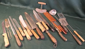 Antique 12 Knives - 10'- 18' Long, More Kitchen Utensils  (148)
