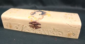 Antique Victorian Floral Embossed Cream Celluloid Necktie Box, 12x4x3'H (148)
