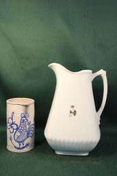 2 Pitchers - 7'H Ceramic From Italy & 12'H Ironstone, England  (156)