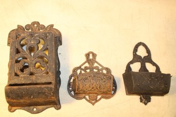 Antique Cast Iron 3 Wall Mounted Metal Match Holders  (156)