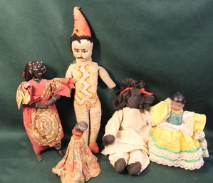 5 Ethnic Cloth Dolls, 6'-14'H, One Is A Bell  (157)