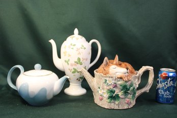 Antique 3 Teapots - Wedgwood 'Wild Strawberry', Noritake & Taiwan 1990  (159)