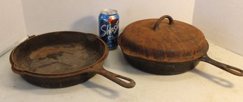 2 Griswold Cast Iron Skillets W/one Lid (159)
