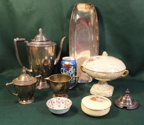 Oneida Lakewood Tudor Plate Tea Set, Sheffield Silver Tray, 2 Covered Bowls, More   (15)
