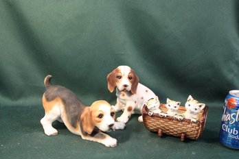 Vintage 2 Dog Figurines, 5' & 6'H And A 3 Cat Planter  (160)