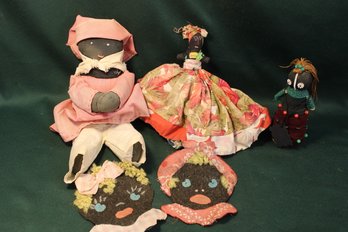 3 Ethnic Dolls & 2 Felt Heads - One Doll Is A Topsy Turvy Doll  (161)