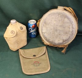 9'D Canteen/ No Stopper, US 1918 Canteen In Canvas Holder, National Cash Reg. Co Canvas Pouch  (162)