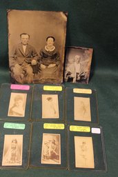 6 1890's Sweet Caporal Cigarette Trade Cards & 2 Tin Type Photos, 5x7' & 2.5x 3.5'  (163)