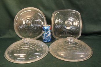 4 Glass Lids For Cast Iron Skillets, 10'D - 3 Round (2 Marked Wagner Ware) & 1 Square  (164)