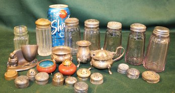 Shakers (some Sun Turned Purple), Dresser Jar, Cloisonn S&P, Rookford Toothpick, 'EPNC'silver, 11 Lids  (165)