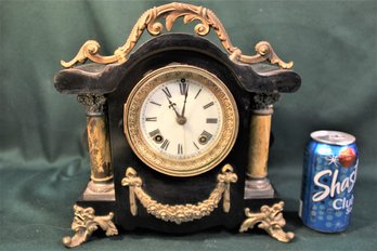 Ansonia  Clock Co., New York, Iron Body Clock W Pendulum, Time & Strike, No Key  (16)