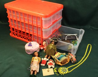 3 Drawer Plastic Container  (15x 10x 10.5'H) W/ Dolls, Beadwork & Eye Glasses  (16)