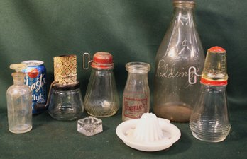 Antique Misc. Lot - Milk & Cream Bottles, 3 Nut Grinders, Reamer, Salt & Juicer   (16)