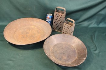 2 Gold Pans, 12 & 16'D & 2 Graters  (171)