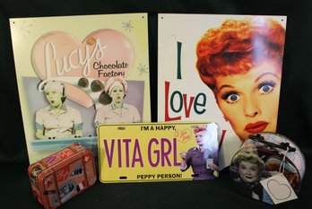 2 'I Love Lucy' Tin Signs (11.5x 16', & 12x16') & 'Vita GLR' License Plate, 2 Tin Boxes (176)