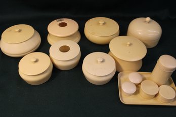 14 Pcs French Ivory Py-ra-lin - Covered Dresser Jars, Hair Receiver, Tray  (17)