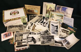Assorted Post Cards & Old B/w Photos In Cigar Box  (180)