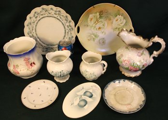 German 10'd Cake Plate, Homer Laughlin Pitcher, Early 1900s Biscuit Jar (no Lid), More  (186)