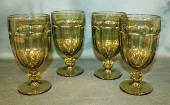 Set Of 4 Large And Heavy Green Glass Footed Goblets, 8'H  (187)