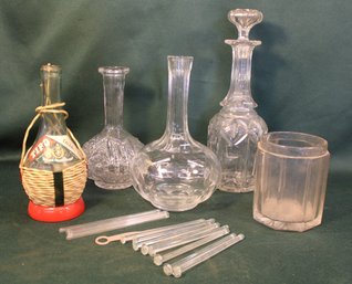 3 Pressed Clear Glass Decanters (one Stopper) 8'-12'H, Stir Sticks, More  (189)