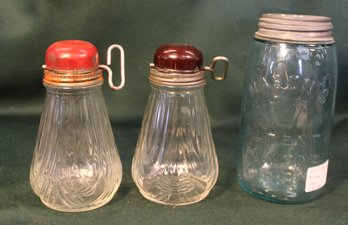 Antique Mason Jar Pat. 1858 & 2 Nut Grinders   (195)