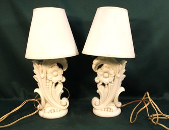 Matched Pair Vintage Ceramic Table Lamps W/shades, 16'H  (196)