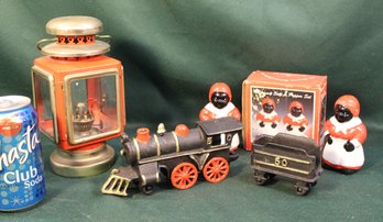 Cast Iron Model Train, Workable Lantern, Mammy Salt & Pepper Set  (197)