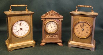 3 Antique Carrige Clocks - 2 Waterbury Pat. 1887 & Gilbert, All 6'H   (198)