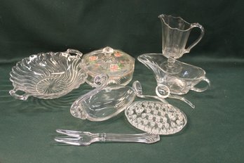 Vintage Clear Glassware - Anchor Hocking Gravy, 'Colony' Bowl, Covered Divided Bowl, Pitcher, More  (1)