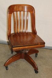 Beautiful Antique Mahogany Swivel & Tilting Adjustable Height  Wood Office Chair   (200)