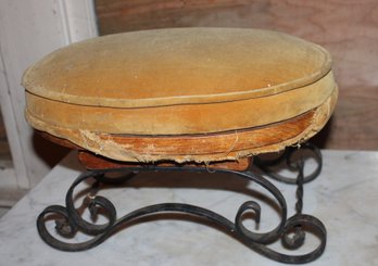 Antique Upholstered Oval Wrought Iron Foot Stool, Ca. 1900 (212)