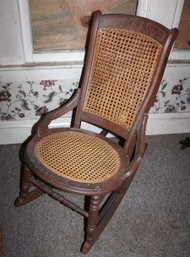 BW Ladies Rocker, Hand Caned Seat & Back W/hip Rests, Ca. 1890   (213)