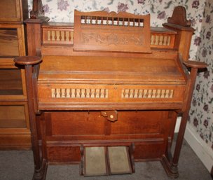 Carved Oak Eastlake Pump Organ W/candlestands, Estey Organ Co., Brattleboro, Vt., Bellows Working  (216)
