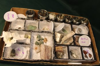 Box Of Mineral Specimens Including Petrified Wood, Gypsum, More  (21)