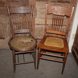 2 Press Back Oak Side Chairs W/hip Rests, Ca 1890    (220)