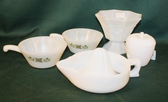5 Pcs White Glass - Sunkist Reamer, 2 Fire King Handled Bowls, More  (226)